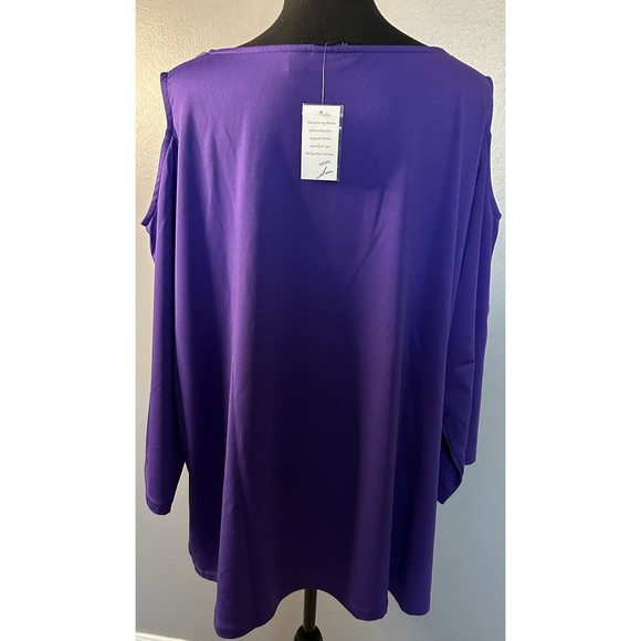 Susan Graver Womens 3X Purple Jeweled Neck Blouse Cold Shoulder Top Tunic NWT - Picture 4 of 8